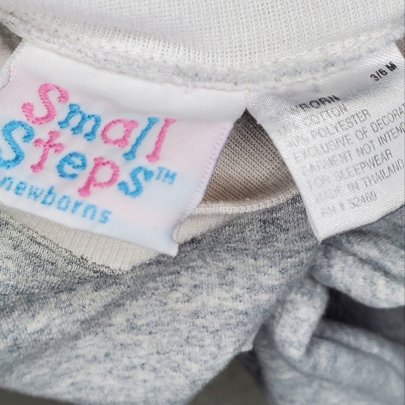 Vintage Small Steps Romper Long-sleeve Gray Cat Face Baby Boys 3-6 Months - Picture 3 of 3